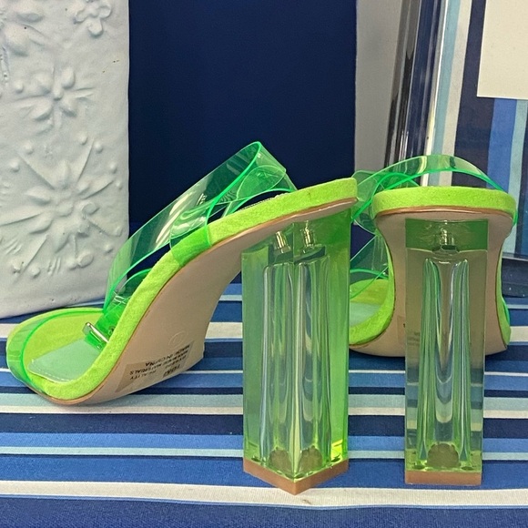 Fashion nova neon green clear transparent ankle strap square heel sandals Sz 10 - Picture 6 of 16